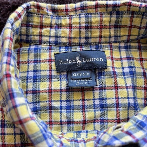 Ralph Lauren Button Down Long Sleeve Shirt Boys‎ Sz XL 18-20 Yellow Blue Plaid - Picture 4 of 7